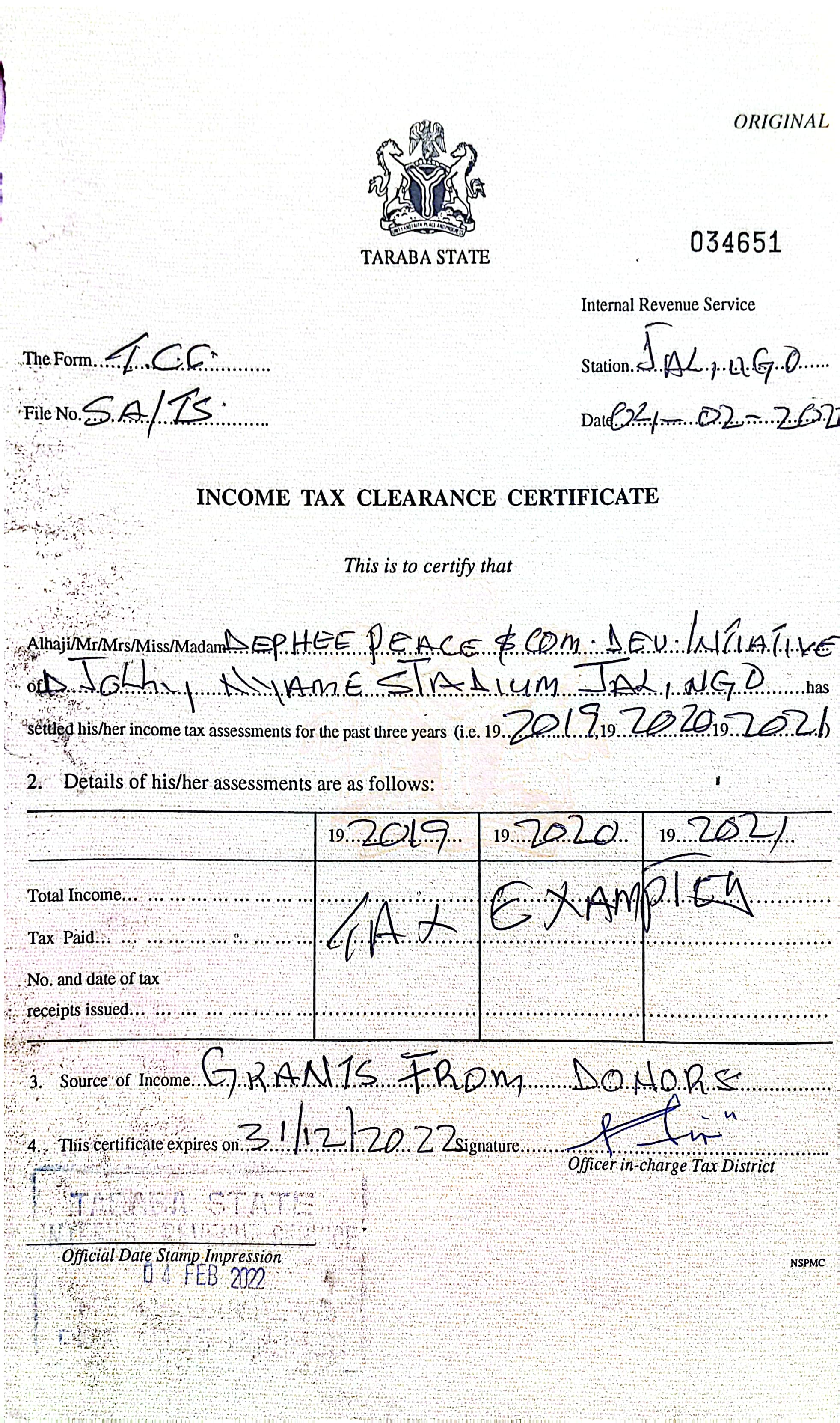 Income Tax Clearance Certificate